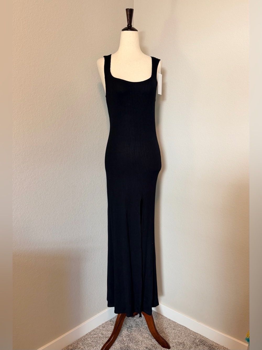 Reformation Bliss Ribbed Tank Maxi Dress Black Size Small
